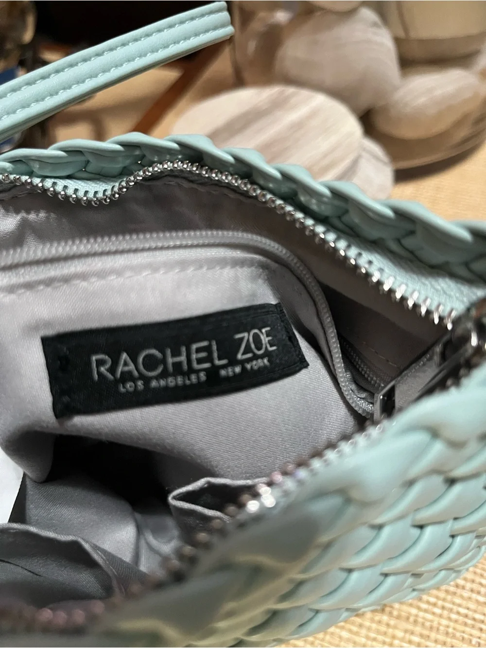New! Rachel Zoe Woven Hobo Bag with Matching Pouch - Mint Green